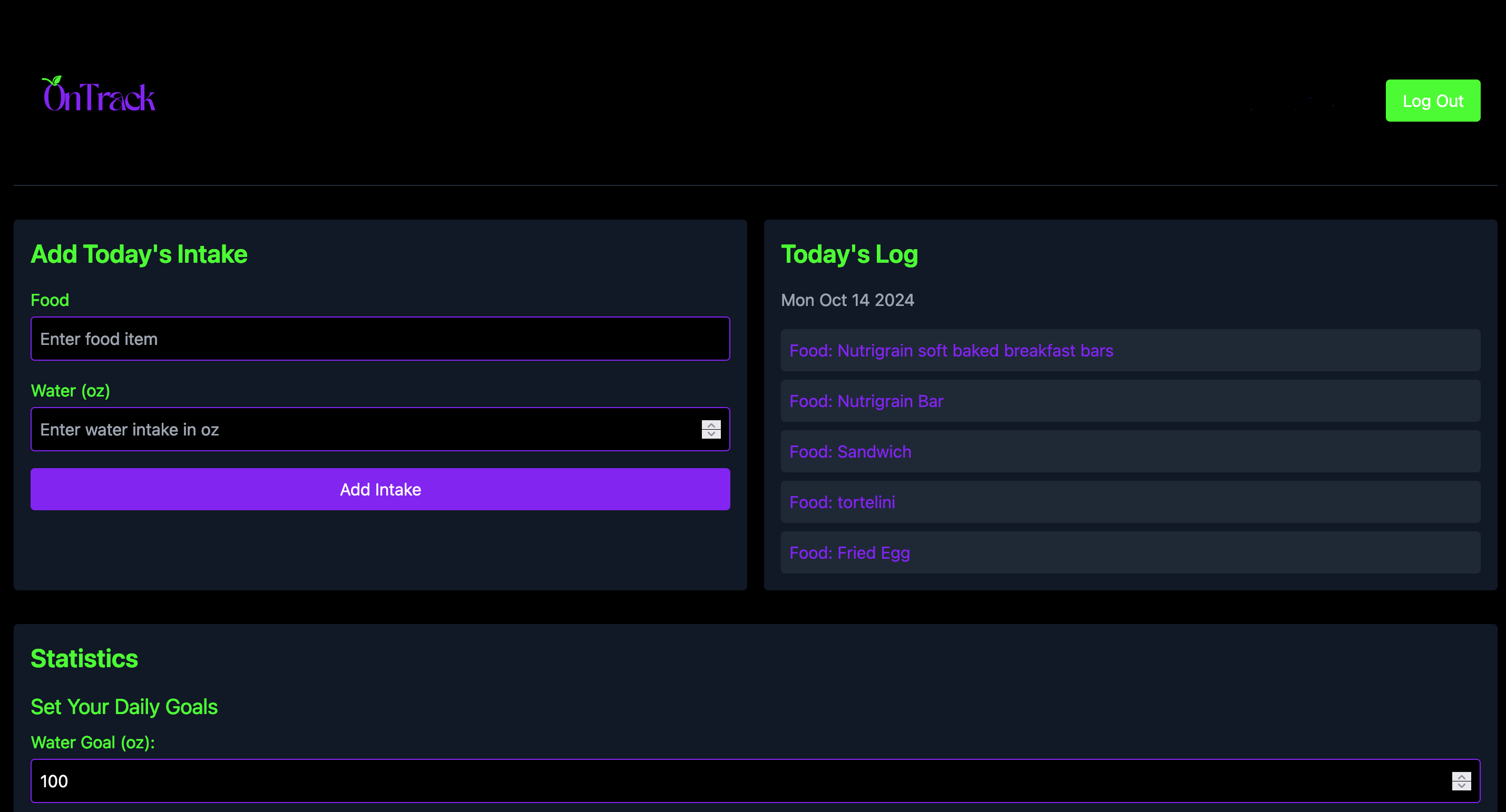 OnTrack | Daily Food Logging